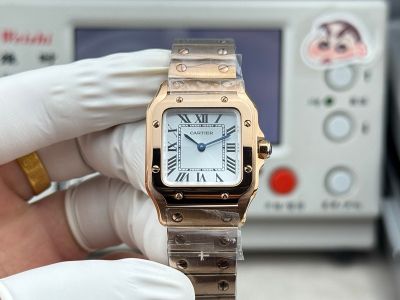 Cartier Santos Mini Size 27*34.5*7.4mm Imported Quartz Movement Rose Gold Band White Watch